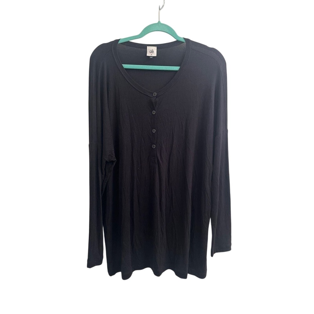 Cabi 3624 Black Henley Soft Long Sleeve Tunic Tee Cozy Lounge Layer Capsule M‎